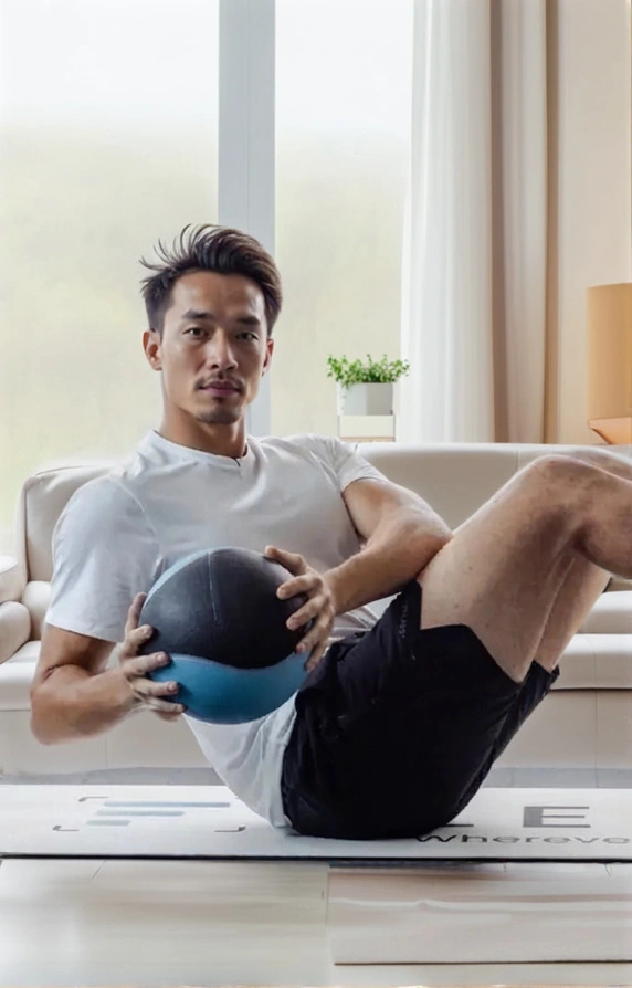 man performing a russian twist with a medicine ball