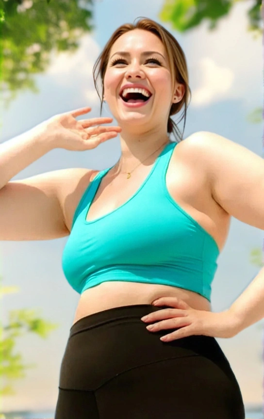 woman laughing in workout gear